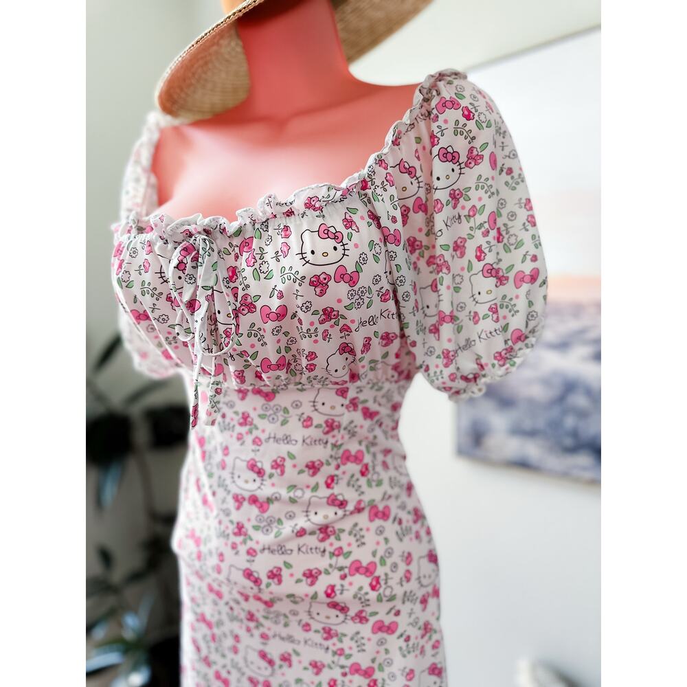 Hello Kitty flirty Kawaii cosplay puff sleeve sweetheart cottagecore dress - Picture 5 of 5